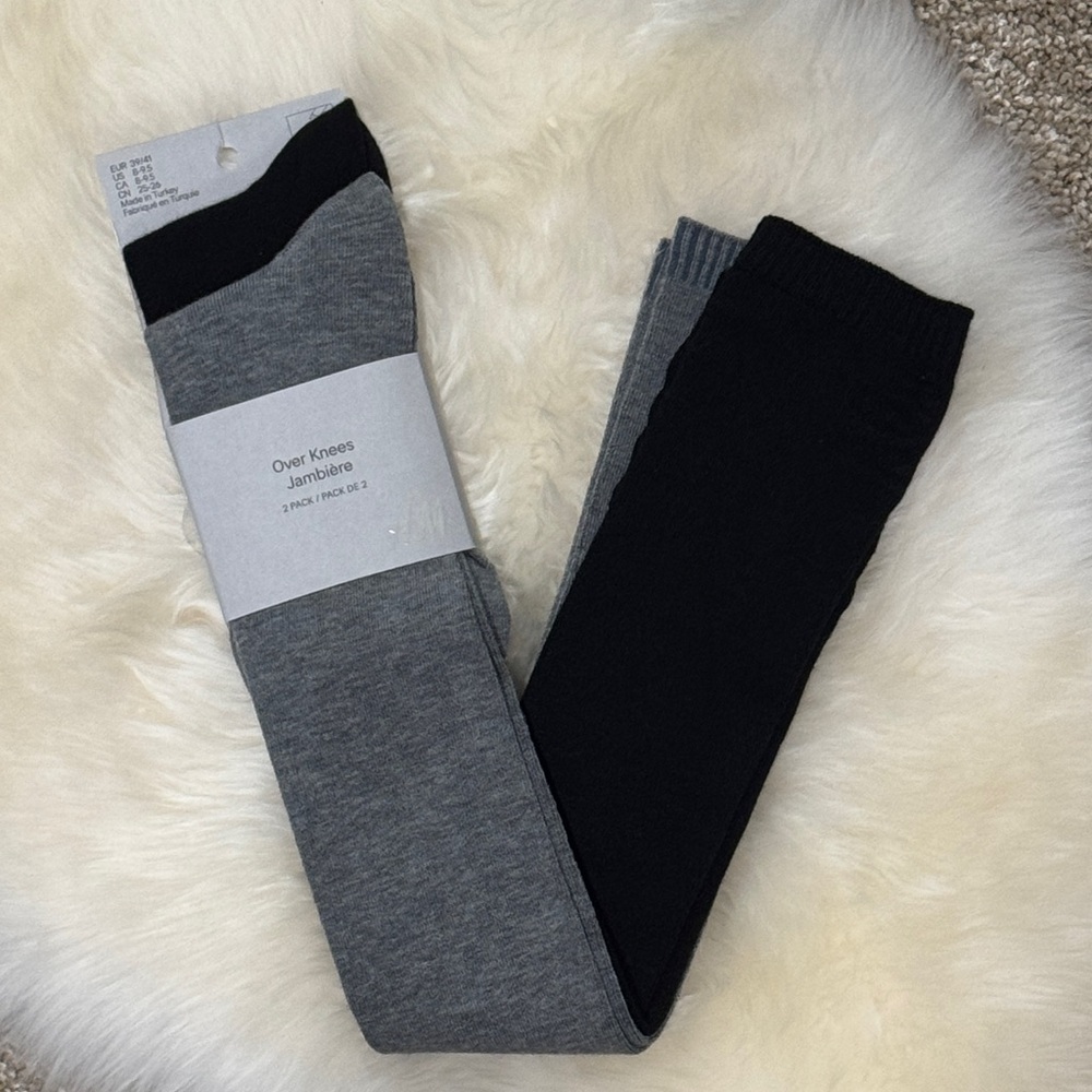 NWT H&M Women’s Black and Gray Over Knee Socks Size 8-9.5